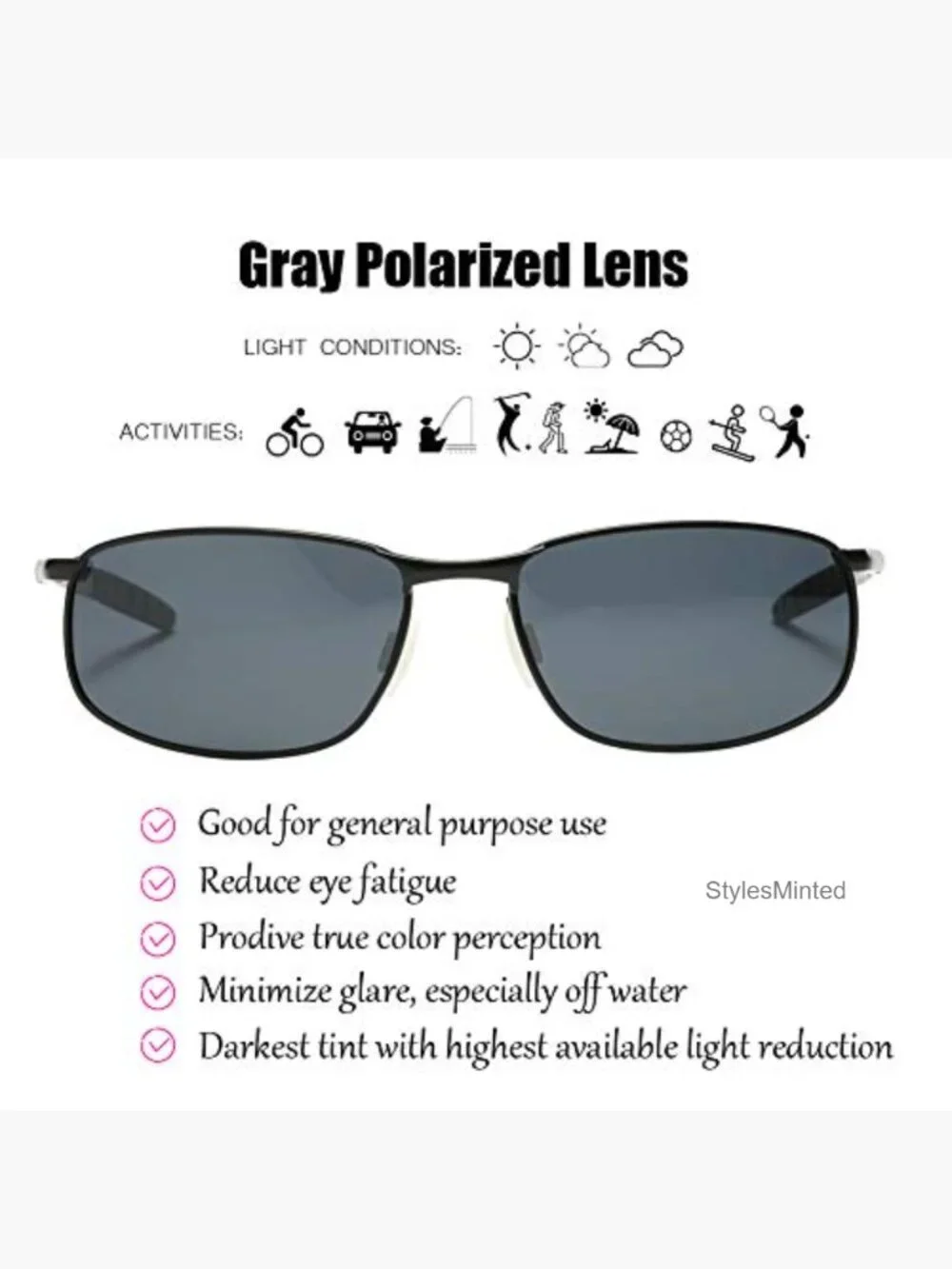 Polarized Wrap Sunglasses for Men, Metal Frame, UV Protection, Fishing Driving